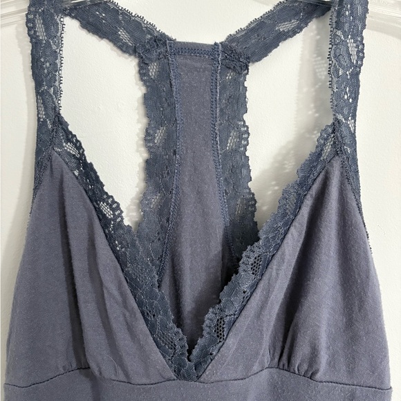 Women XS Lace Trim Cami Babydoll Tank Top Coquette Racerback Long Blue - Picture 2 of 7